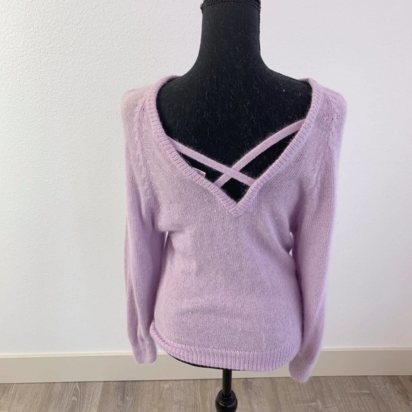 Vintage 90s The Italian Mob Purple Angora Linen Cross Back Sweater Large - Picture 4 of 5